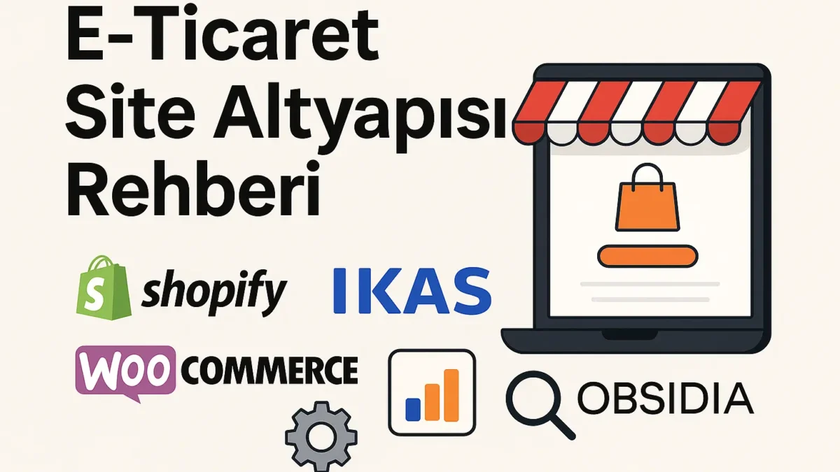 Shopify, İkas, Woocommerce Ve Obsidia Digital Platformlarını Temsil Eden Ikonlarla Desteklenmiş E-Ticaret Site Altyapısı Rehberi Kapak Görseli.