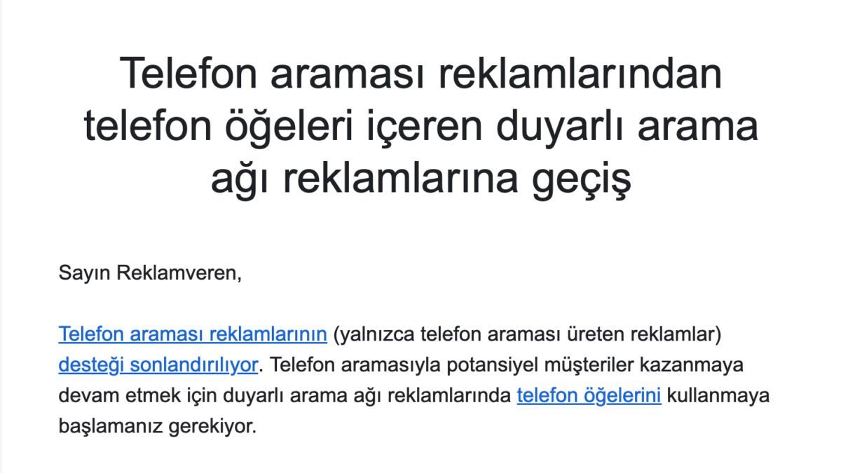 Google Rsa Reklamlarına Geçiş Ve Tıkla Ara Kampanyaları Bitiş Resmi Mail